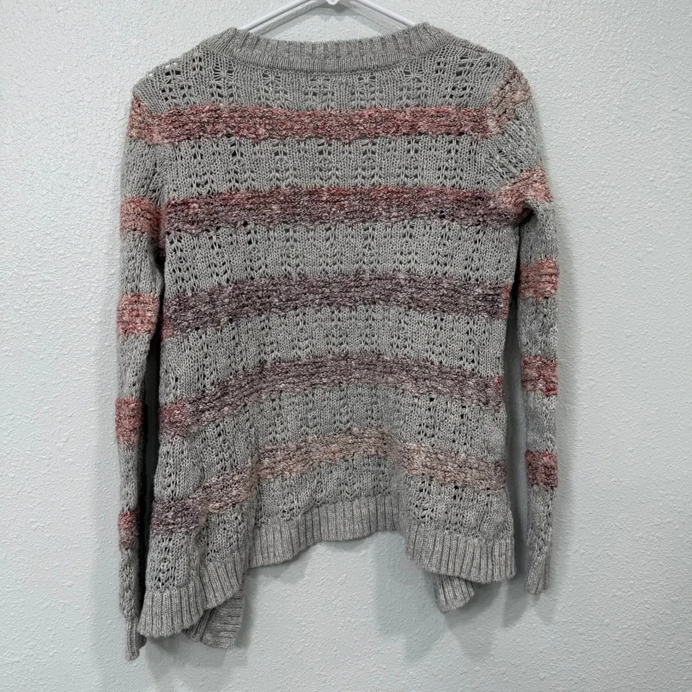 maurices Striped‎ Open Front Knit Cardigan Sweater Gray Pink Purple Women's M